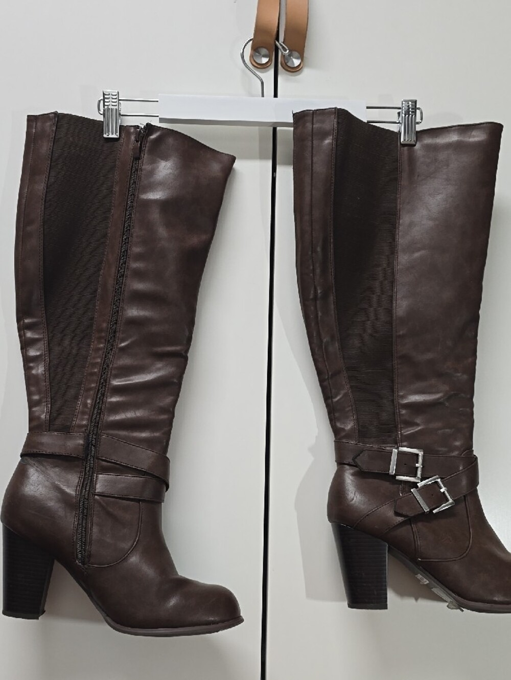 torrid Dark Brown Knee-High Buckle Heeled Boots - Picture 3 of 5